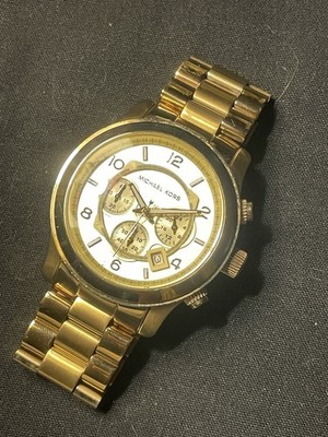 Michael Kors MK8077 Runway Oversized Gold Tone Chronograph Watch 45mm Running