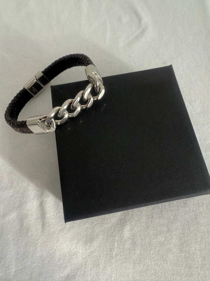 Bracelet Stainless Steel Silver Black Wristband Woven fabric Men’s Gift box - Image 4 of 4