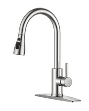 FORIOUS Kitchen Faucets with Pull Down Sprayer, Brushed Stainless Steel
