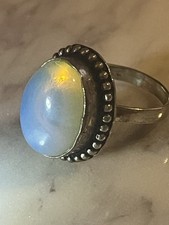 VTG Sterling Silver ISRAEL Pebble White Opal Cabochon Statement Ring Size 4.5 6g