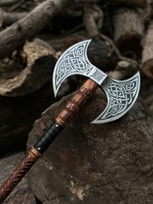 Handmade Double Headed Viking Axe: Medieval Bearded Valhalla Axe, Groomsmen Gift