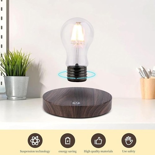 Magnetic Levitating Floating Wireless LED Light Bulb Desk Lamp Wooden Base - Picture 5 of 8