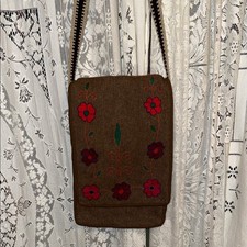 Brown Floral Embroidered Crossbody Bag