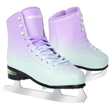WELLWON Figure Ice Skates for Women Purple Green Size 8 Adult Figure Skates New
