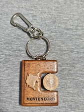 Montenegro Wood Keychain Rotating Map Double-Sided Emblem Crest Souvenir Travel