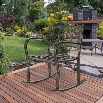 22in Heavy Duty Metal Double Rocking Chair for Patio Outdoor Garden Bench Glider