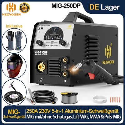 5 IN 1 Aluminium Schweißgerät 250Amp 220V Gas/Fülldraht MIG TIG MMA &TIG-Brenner