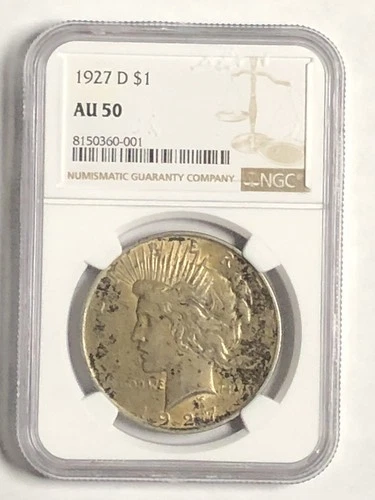 1927 D PEACE DOLLAR "NGC AU50" - RARE/HARD DATE TO - MINTAGE 1,268,900, TONING😍