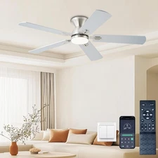 52 inch Ceiling Fans with Lights, Nickel Low Profile Ceiling Fan with Remote ...