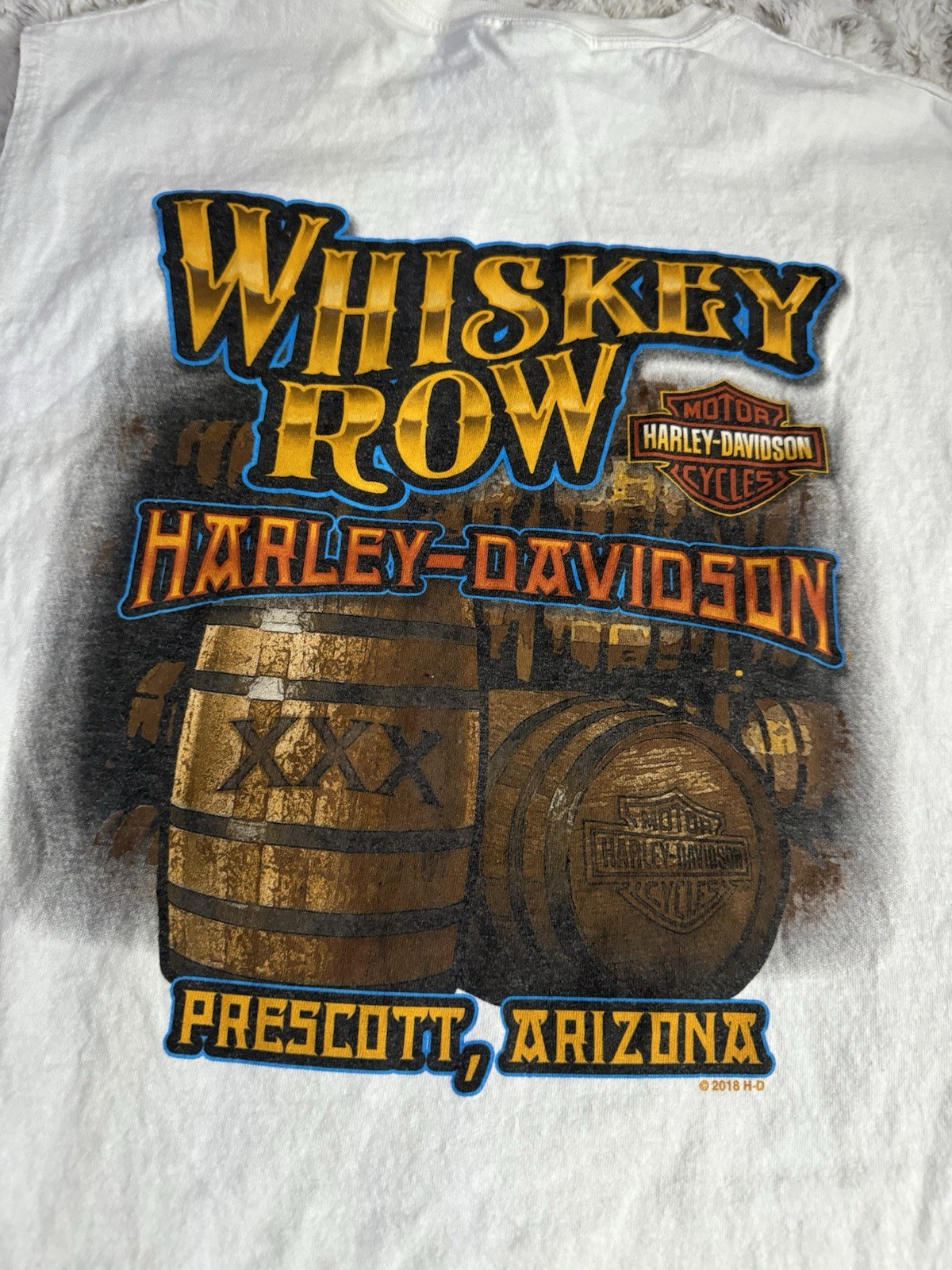 FILA Y2K HARLEY DAVIDSON T SHIRT SENZA MANICHE. "WHISKEY ROW" Taglia XL Bianco