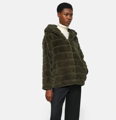 Women s APPARIS Goldie Green Faux Fur Hooded Short Coat S Super Soft