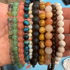 Set of 10 Natural Gemstone Round Beads Strands 15" Sizes 6,8,10 mm 14oz  B7