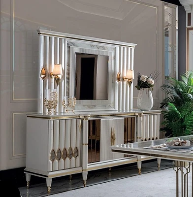 Esszimmer Set Weiß Anrichte Spiegel Modern Luxus Design Elegantes Neu 2tlg. - Bild 1 von 4