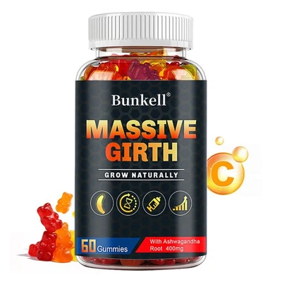 BUNKELL Massive Girth 60 Gummies, Grow Naturally Thicker Bigger Support Performance