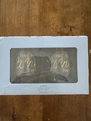 Stemless Wine Glasses Gift Set Time to Wine Down 2 Pieces. New In Box
