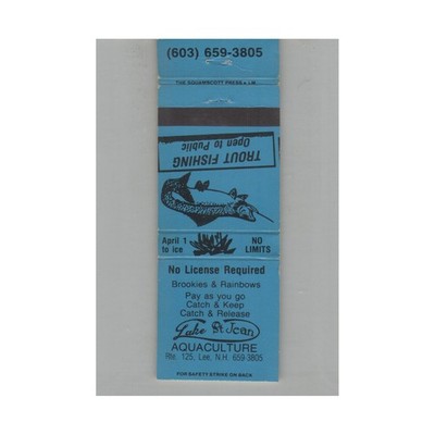 Vintage Jake St Jean Aquaculture Matchbook Cover - Lee, NH