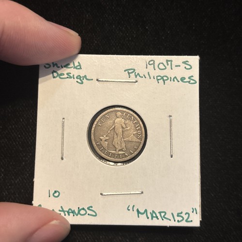 1907 S Philippines 10 Centavos Circulated Silver “mar152” U.S. Admin Shield - Picture 6 of 22