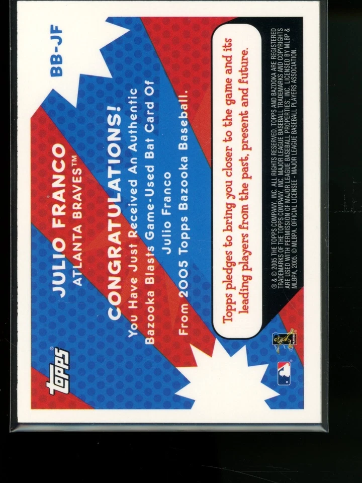 Julio Franco 2005 Topps Bazooka Blasts Bat Relic Braves (CBR) - Image 2 of 2