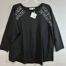 Quacker Factory Rhinestones top Womens Size 3X Black Party Evening Shirt