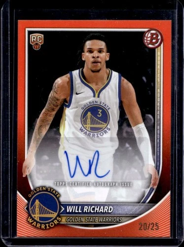 2025-26 Bowman Will Richard Paper Retail Auto RC Orange Border #/25 Warriors
