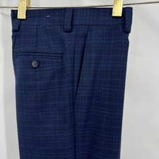 Ralph Lauren Style Kids Pants Boys Blue Plaid Skinny Dress Trousers 14 Unhemmed