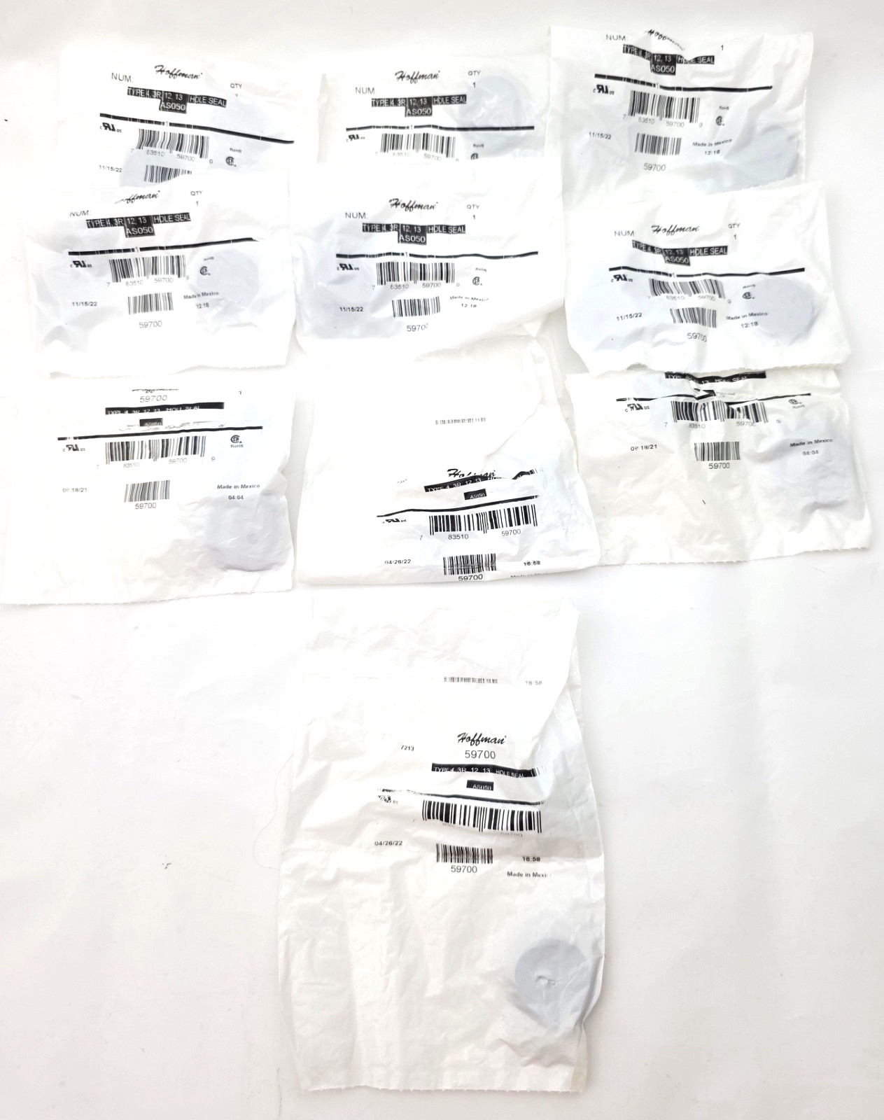 Lot of 10 Hoffman AS-050 1/2" Conduit Hole Seals Steel Gray For N3R Enclosures