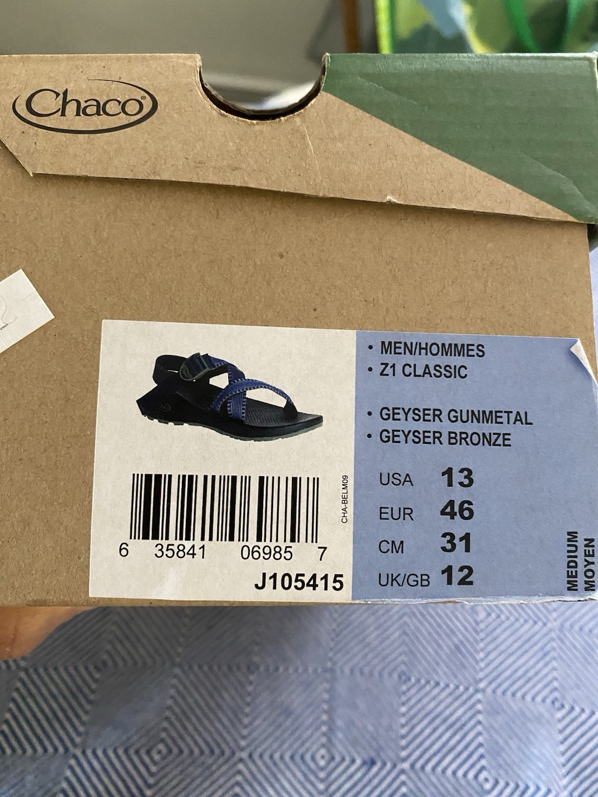 Chaco Z/1 Adjustable Strap Sandal for Men Size 13 Geyser Gunmetal