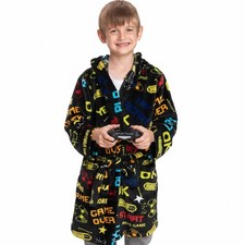 Mad Dog Fleece Kids Robe, Hooded Long Bathrobe, Plush Boys Girls Children