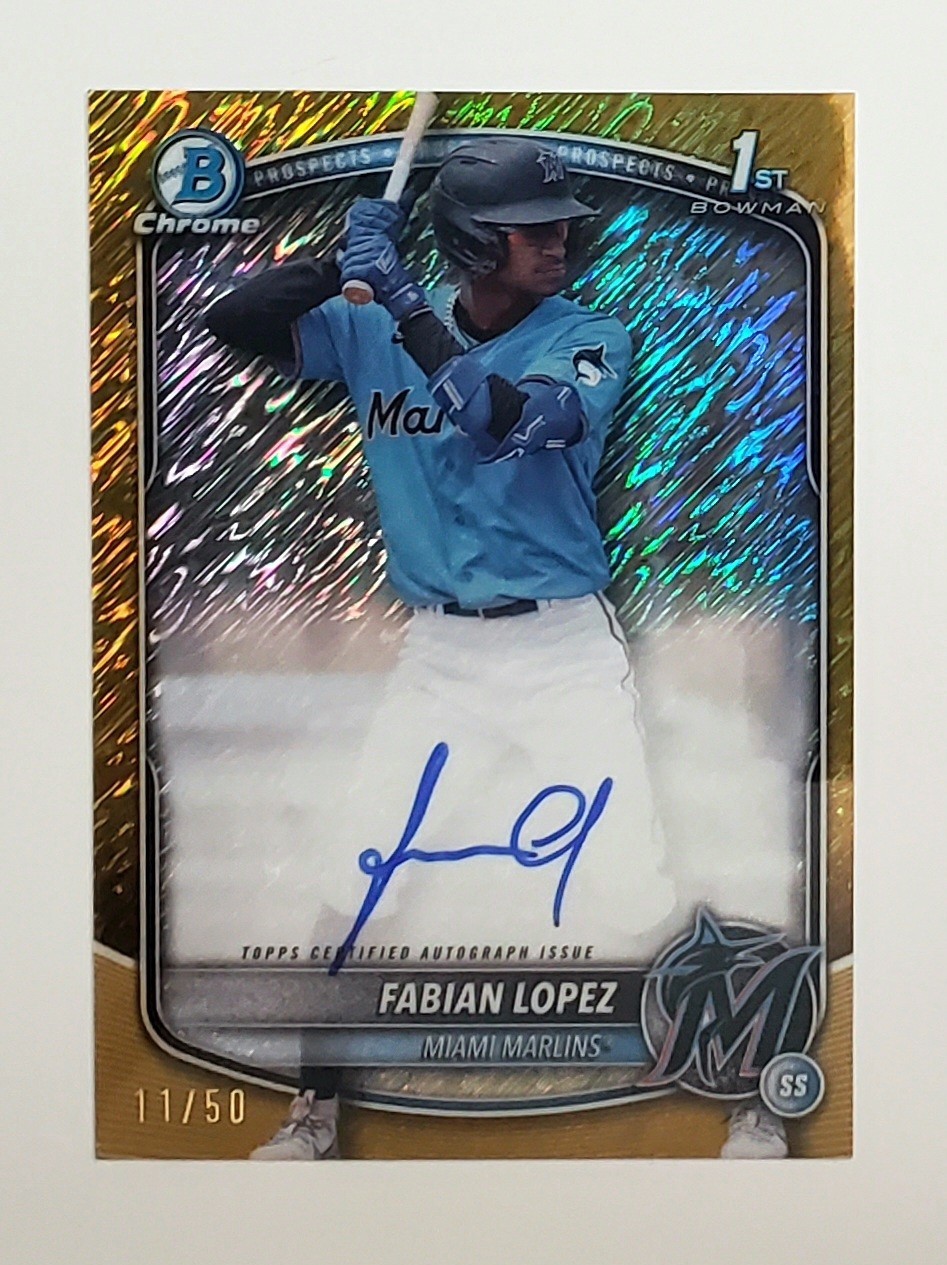 FABIAN LOPEZ 1st Gold Shimmer Auto 11/50, 2025 Bowman Chrome, Marlins, CPA-FL