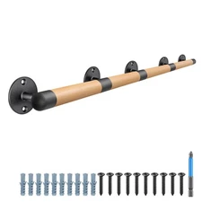 67 Inch Wood Handrail Indoor Stair Drywall Mount w/Sturdy Metal Barckets
