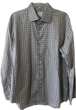 David Donahue Shirt Mens XL Blue Gray Plaid Cotton Casual Dress Wear