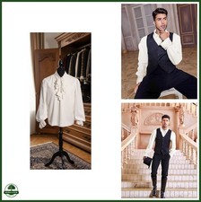 Mens Pirate Shirt Ruffle Victorian Renaissance Medieval Poet Loose Fit Long