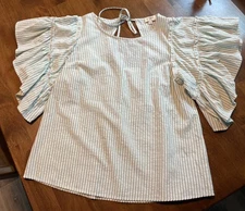 Umgee Women's Striped Ruffle Bell Sleeve Blouse Size L- EUC
