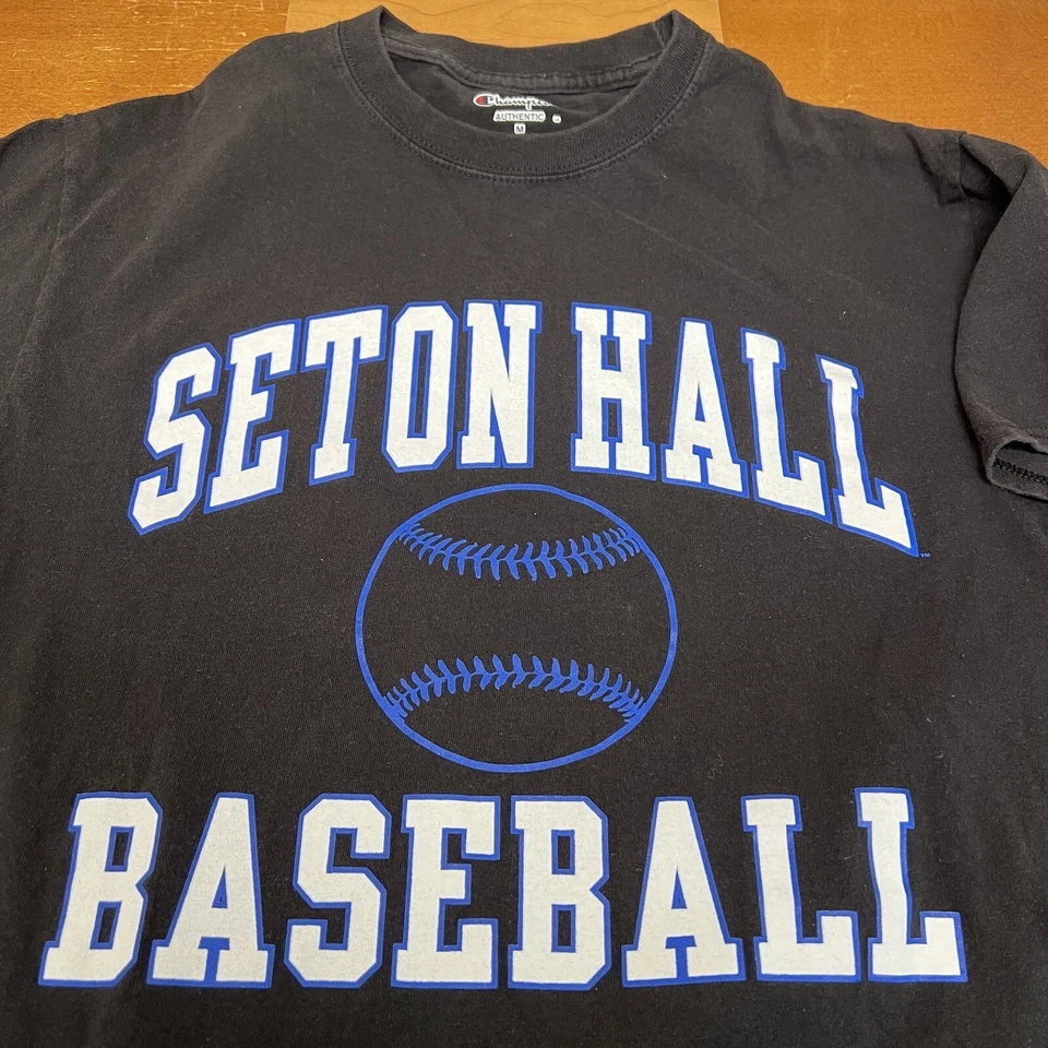 Seton Hall Pirates Shirt Mens Medium Black Baseball Short Sleeve Champion - Image 3 of 4