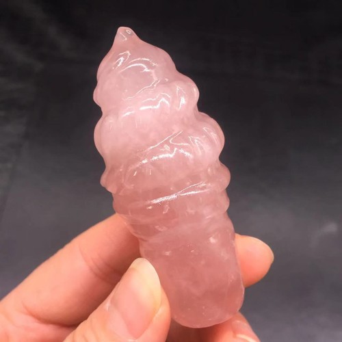Natural Pink/Rose Quartz Crystal Carved Ice Cream Decoration Healing Reiki 1Pc - Picture 12 of 19
