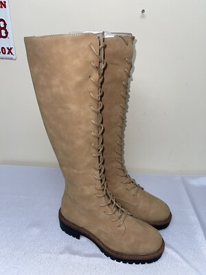 NEW ASOS Design Courtney Chunky Lace Up Beige Knee High