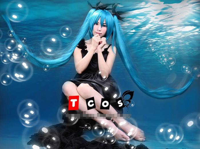 Vocaloid 2 Miku Black Cosplay Costume Lace Strapless Tailing Dress Free Shipping 122043141740 43 43 Integrateds Sharp Top