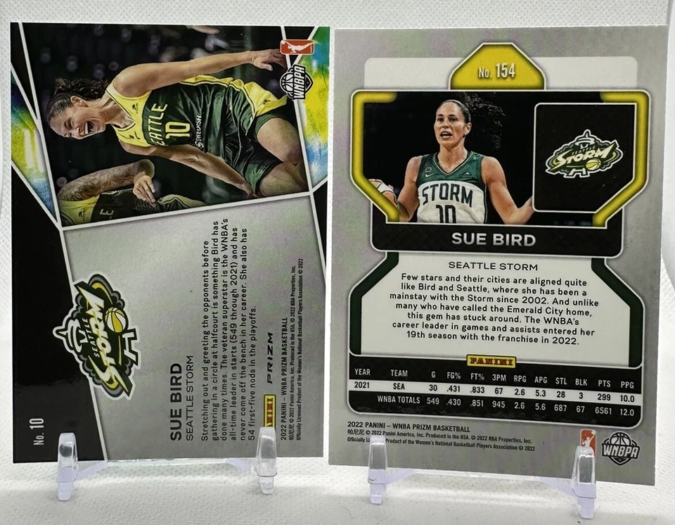 Sue Bird 2022 Panini Prizm WNBA #154 Base & #10 Get Hyped Green Prizm Storm - Image 2 of 4