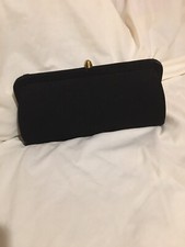 Vintage Black Evening Clutch Satin Stretch Kiss Closure Vtg