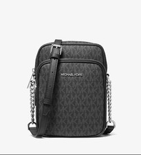 Michael Kors Jet Set Travel Black MK Signature PVC Medium Flight Crossbody Bag