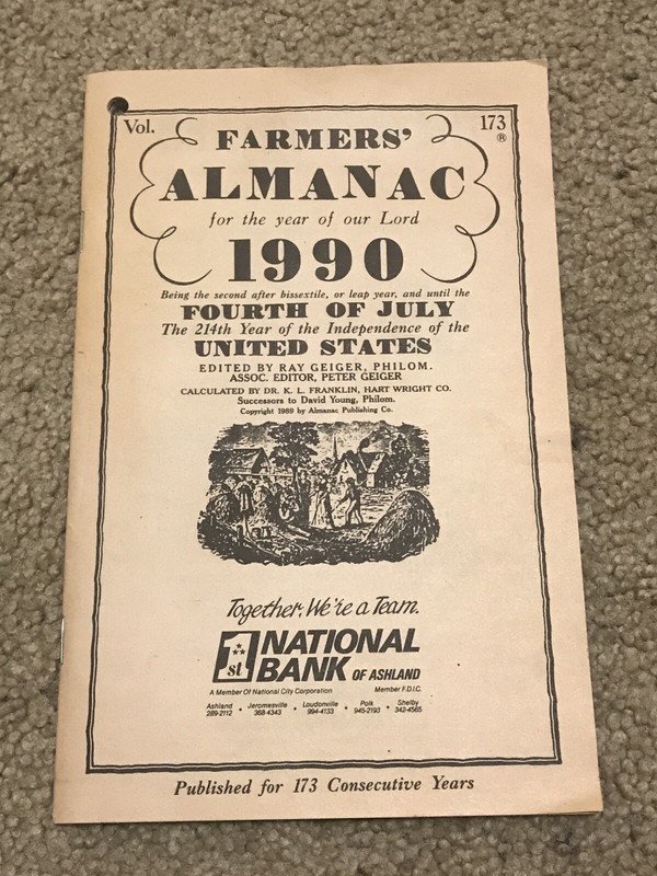 Vintage 1990 American Farmers Almanac Vol. 173 First National Bank of Ashland OH