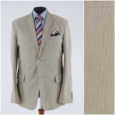 Men Summer Blazer 44L UK Size MONTEGO Striped Brown Sport Coat Half Lined Jacket