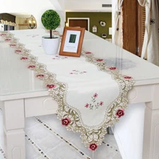 Vintage Embroidered Floral Lace Table Runner Doilies Dresser Scarf Wedding Party