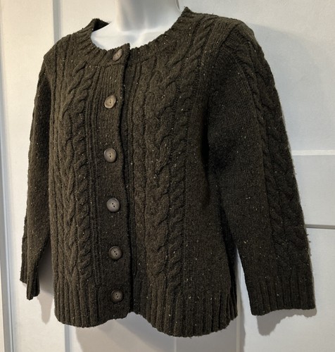 Vintage Cambridge Dry Goods wool blend cable knit cardigan sweater Green Small - Picture 3 of 8