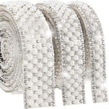 3yards Pearl Stickers Self-adhesive Rhinestone Ribbon for DIY Wedding Craft Chic