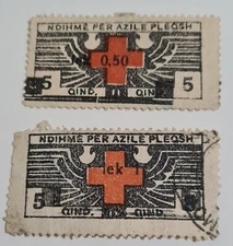 1948 Albania Republika 5 Qind Stamp 1 Lek + 0,50 Overprint Popullor Asil,v  RARE
