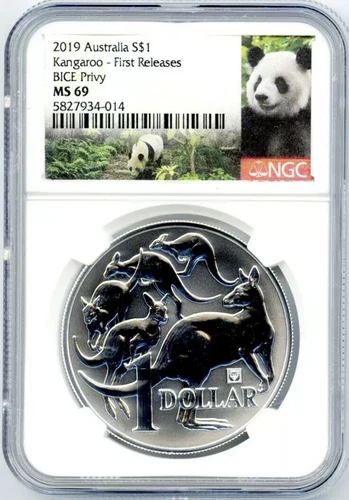 2019 SILVER $1 AUSTRALIA NGC MS69 KANGAROO PANDA (BICE) PRIVY FIRST RELEASES