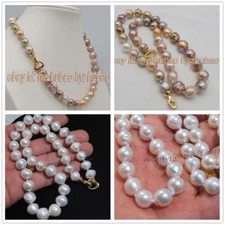 16"- 36" 10-12mm White/ Pink Purple Colorful Baroque Edison Pearl Beads Necklace