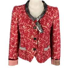 MARC JACOBS Sz 6 Red Black Blazer Vintage Wool Silk Party Designer Holiday