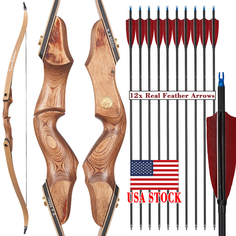 60 Takedown Recurve Bow Set Archery Arrows Hunting 30-60LBS Wood Bow Outdoor